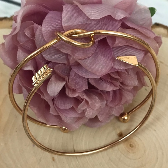 Boho Gold Arrow & Love Knot Bangle Cuff Bracelet - Picture 4 of 5